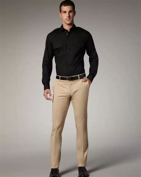 black pants with beige shoes